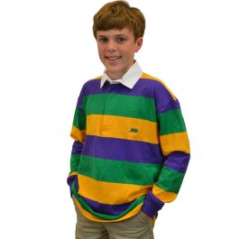 Properly Tied Boys Performance Rugby Shirt - Mardi Gras Stripes