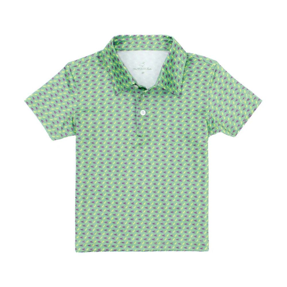 Properly Tied Boys Inlet Polo Shirt - Purple Mardi Gras Masquerade