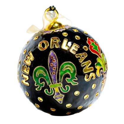 Fleur De Lis Polka Dot Shatterproof 24k Gold Plated Ornament