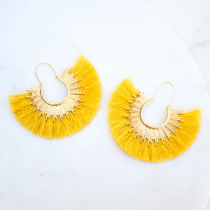 Yellow & Gold Fan Tassel Earrings by the Royal Standard