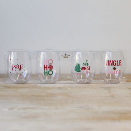 Pack of 4 Oh What Fun Christmas To Go Wine Glasses