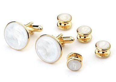 Mother of Pearl and Gold Cufflinks & Stud Set