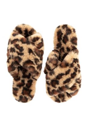 Faux Fur Leopard Slippers by Donna Salyers