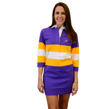 Crawfish Purple &amp; Gold Gameday Chest Stripe Rugby Dress