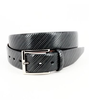 Diagonal Etched Italian Calfskin Belt by Torino