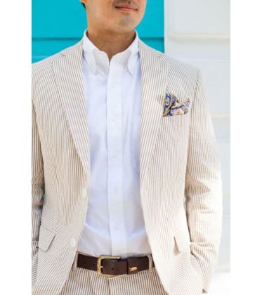 Tan Seersucker Suit by Perlis