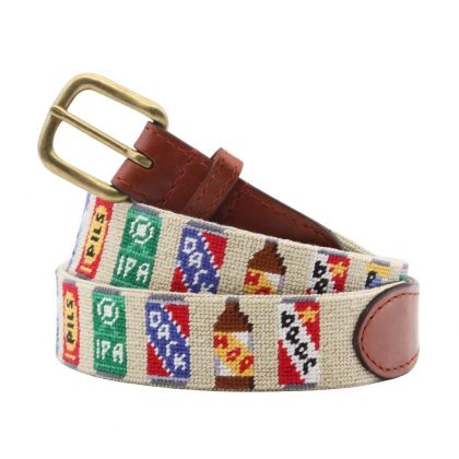 Beer Cans Needlepoint Belt by Smathers & Branson