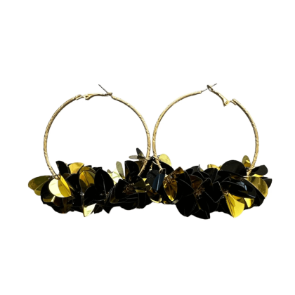 Black & Gold Sequin Hoop Earring by Golden Lily