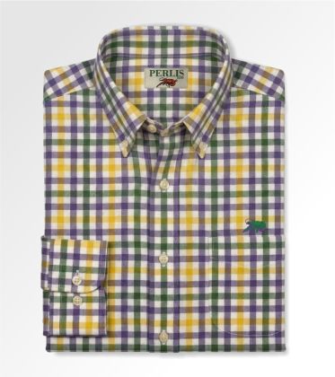 Crawfish Mardi Gras Gingham Wrinkle Free Sport Shirt