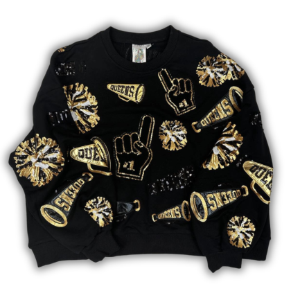 Black & Gold Cheers Queen Sweatshirt by Queen of Sparkles