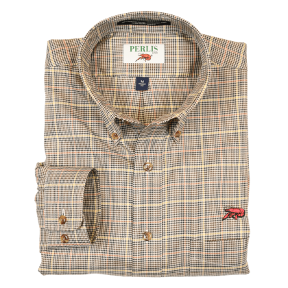 This Crawfish Houndstooth Wrinkle Free, Classic Fit, Button Down Sport Shirt features a red crawfish embroidery above the left pocket. It is long sleeve and 100% american cotton and features colors perfect for the fall.

