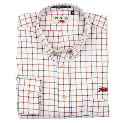 This Crawfish Windowpane Wrinkle Free Classic Fit Sport Shirt features a red crawfish embroidery above the left pocket. It is 100% american cotton and features colors perfect for the fall.
