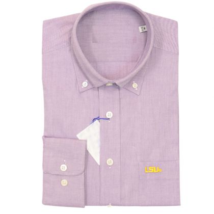 LSU Purple Solid Oxford Sport Shirt by Horn Legend