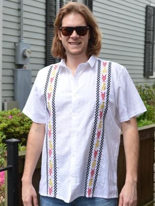 Crawfish & Trumpet Cotton/Linen Embroidered Camp Shirt