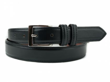 Boys Black Leather Dress Belt with Silver Buckle