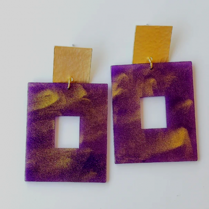 Mardi Gras Acrylic Rectangle On Post Earring by Virtue