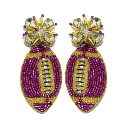 Purple & Gold Football Earrings by Golden Lily
