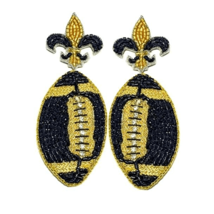 Black & Gold Fleur De Lis Football Earrings by Golden Lily