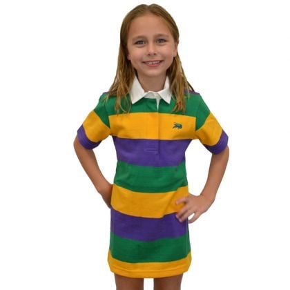 Girls Crawfish Full Stripe Mardi Gras Rugby Dress