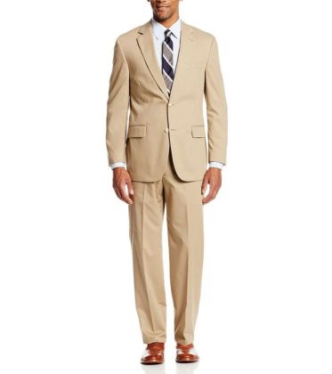 Khaki Poplin Suit by Perlis