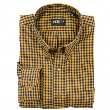 Perlis 1939 Navy Wrinkle Free Classic Fit Sports Shirt
