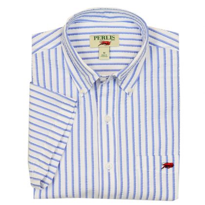 Crawfish Blue Seersucker Stripe Standard Fit Sport Shirt
