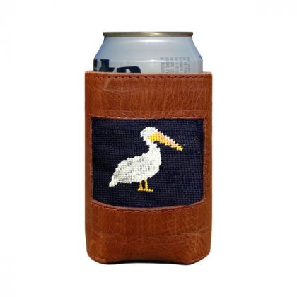 Pelican Needlepoint Leather Coozie