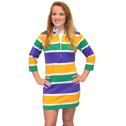 Ladies Mardi Gras Stepped Stripe Rugby Dress
