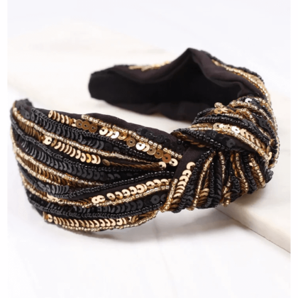Gameday Sequin Stripe Knot Headband by Golden Lily