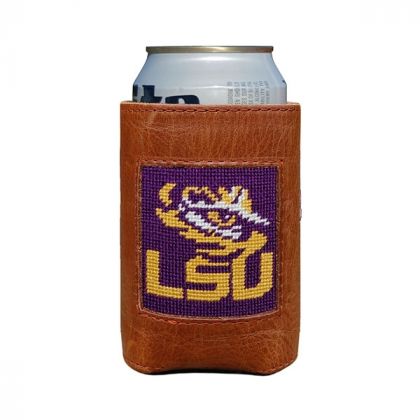 LSU Leather and Needlepoint Coozie by Smathers & Branson
