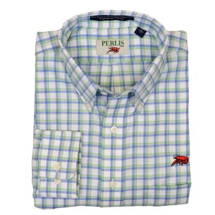 Crawfish Green & Blue Check Wrinkle Free Sport Shirt