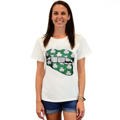Ladies Lucky Glitter Lip St. Patty's Day Tee by Sparkle City (FINAL SALE)