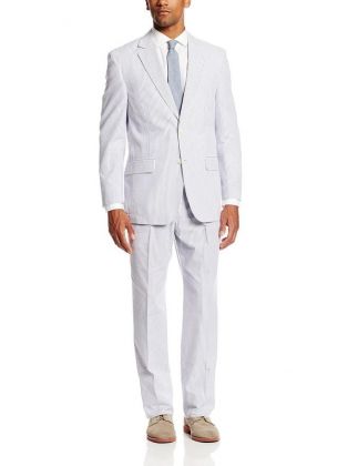 Seersucker Suit with Flat Front Pant by Perlis