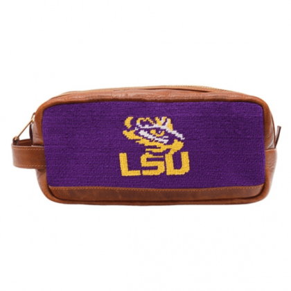 LSU Needlepoint Leather Toiletry Bag by Smathers & Branson
