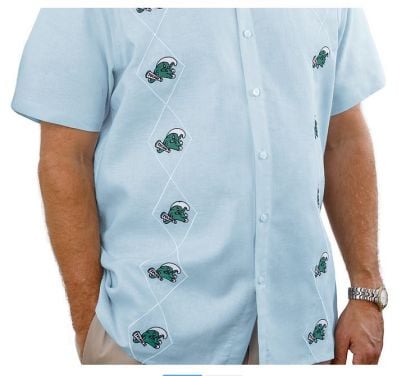 The Angry Wave Logo is a one of a kind festival shirt modeled after the Latin American Guayabera.  It is a high quality 50% linen & 50% cotton blend with premium Angry Wave embroidery all down the shirt.