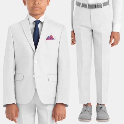 Boys Perlis Label 100% White Linen Suit
