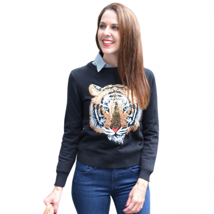 Ladies Mega Tiger Head Sweater by Sparkle City