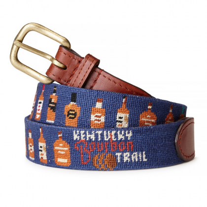 Bourbon Trail Bottles Needlepoint Belt by Smathers & Branson