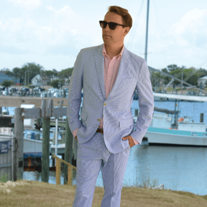 Blue Seersucker Suit by Perlis