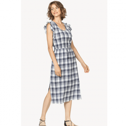 Ladies Flutter Sleeve Check Dress by Lilla P (FINAL SALE)