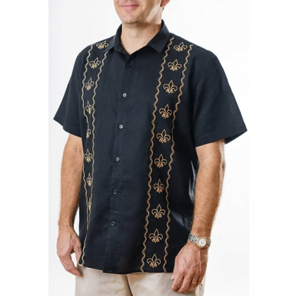 Black & Gold Cotton/Linen Sport Shirt by Dat Mambo