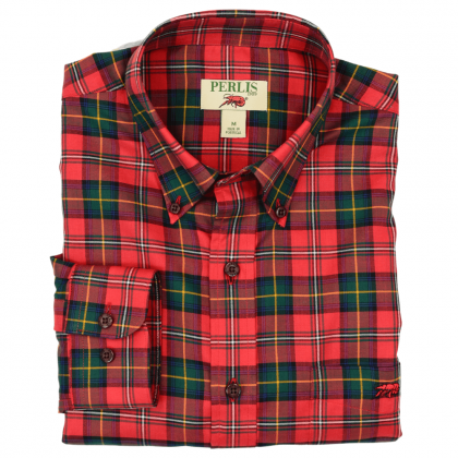 This Crawfish Christmas Tartan Button Down Sport Shirt, has a button-down collar and small red crawfish embroidery on the hem of the pocket. It has Perlis engraved buttons. Our standard fit shirts are true to size. 