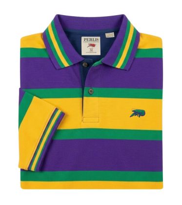Crawfish Signature Mardi Gras Stripe Pique Polo