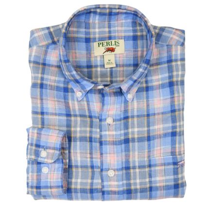 Crawfish Blue & Pink Linen Plaid Standard Fit Sport Shirt