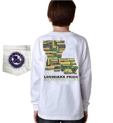 Youth Lousiana Letterpress Long Sleeve Mardi Gras T-shirt