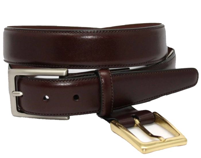 slim fit dress slacks Men's Gold Buckle Leather Belt Black Full Grain / 38
