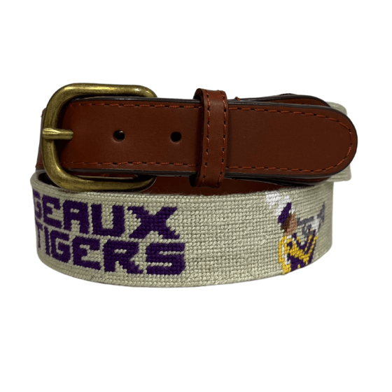LSU Life Needlepoint Leather Belt by Smathers & Branson display picture 1