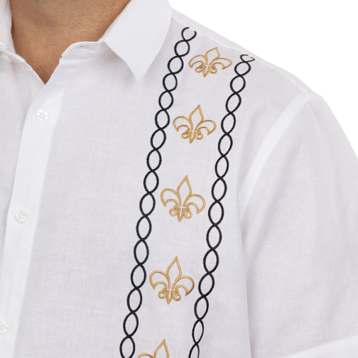 Black and Gold Cotton/Linen Fleur De Lis Sport Shirt