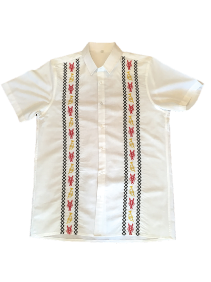 Crawfish & Trumpet Cotton/Linen Embroidered Camp Shirt