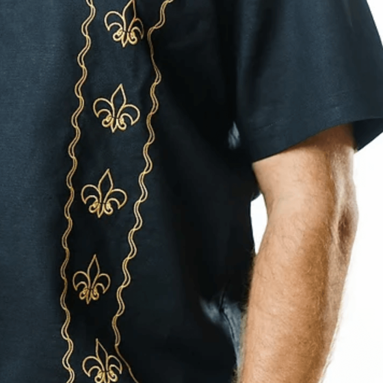 Black & Gold Cotton/Linen Sport Shirt by Dat Mambo